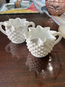 Juego de azúcar y crema con volantes prensados tapa estrella Hobnail vidrio leche Fenton vintage  - Imagen 1 de 6