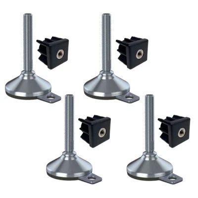 Inox Pied M16x100 80mm Base, Patin & Fixation Trou + Insert 40x40x2-Set De 4 - Photo 1/4