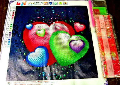 Kit de pintura de punto de cruz de diamantes redondos 5D corazones coloridos - Nuevo en paquete (#296) Foto 1 de 4