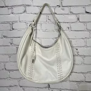 LAUREN RALPH LAUREN White Hobo Bag Slouchy Leather Shoulder Baseball Stitch VTG - Picture 1 of 17
