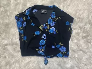 Vintage 90er Jahre Blumenkrawatte vorne Knopf oben zugeschnitten Farhat Day Paris Bluse - Bild 1 von 7