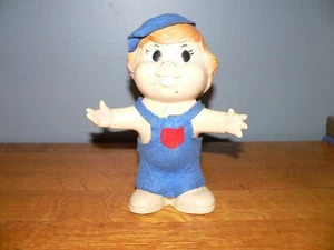 Vintage 9" Tall Big Eyes Cartoon Boy Figure Plastic & Felt Novelty Coin Bank - Picture 1 of 6