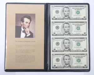 2003 $5 Federal Reserve Note Uncut Sheet of 4 - Picture 1 of 4