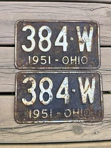 1951 Ohio License Plates Matched Pair 384 W Low Number Classic / Muscle Car - Picture 1 of 2