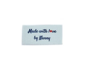 Made with love by Nanny labels tags - Sew In White Ribbon  - 25x40mm Flat - Picture 1 of 1