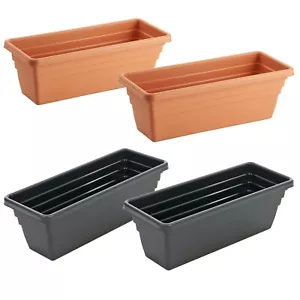Set Of 2 Trough Plant Pot Long Plastic Planter Outdoor Garden Window Herb Flower - Picture 1 of 3