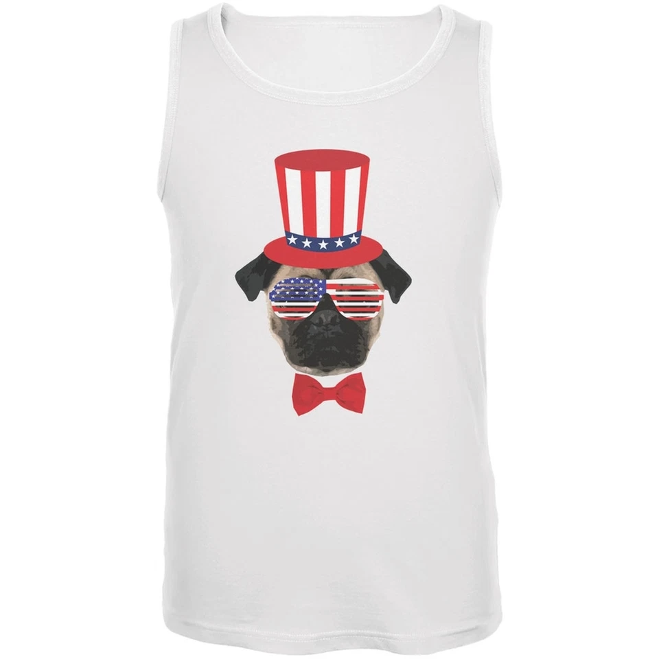 4th of July Funny Pug White Adult Tank Top - Image 1 of 1