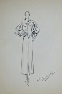 Taller Vionnet - Dibujo Original - Lápiz - Abrigo 433 - Picture 1 of 2
