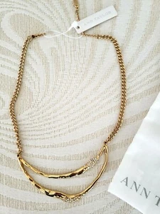 NEW ANN TAYLOR 15" GOLDTONE AND RHINESTONE NECKLACE - Picture 1 of 5