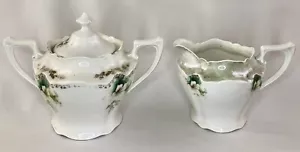 Prussia R S Sugar and Creamer Vintage Set Lid Dinnerware White Glossy w Silver - Picture 1 of 12