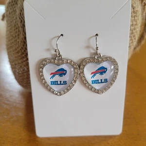 Buffalo Bills White Heart Shaped Rhinestone Earrings Football Jewelry NFL - Picture 1 of 3