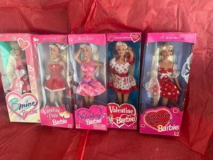 5 VALENTINE'S DAY BARBIES NRFB ~ DISPLAY TOGETHER OR GREAT DRESSES FOR BARBIE! - Picture 1 of 22