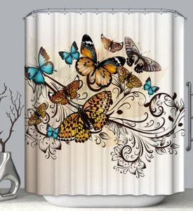 Butterfly Design Fabric SHOWER CURTAIN 70x70 w/ Hooks Nature Monarch Orange Blue - Picture 1 of 1