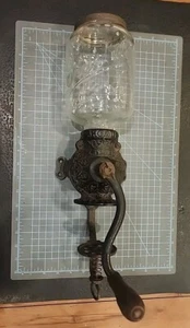 Vintage Antique  Arcade Crystal No 3 Cast Iron Wall Mount Coffee Grinder - gw! - Picture 1 of 16