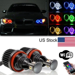 2x LED H8 RGB Angel Eyes Halo Ring Bulbs For BMW E90 E92 E60 328i 335i M3 M5 E70 - Picture 1 of 12