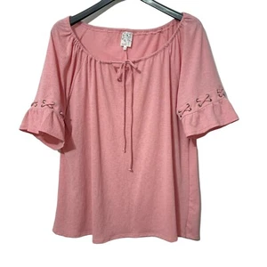 Naïf Womens Blouse Plus Size 3X Eyelet Ruffle Drawstring Boat Neck Textured Work - Picture 1 of 4