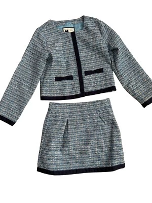 Janie and Jack Dos Piezas Tweed Retro Azul Blanco Falda Traje Talla 6/7 Jackie O Foto 1 de 4