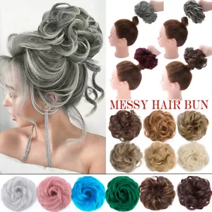 Messy Bun Hair Extensions Piece Tousled Chignon Wrap on Pony Tail Scrunchie Updo - Picture 1 of 51