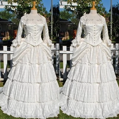 Vintage Victorian Wedding Dress Long Sleeves Layered Ruffles A-Line Bridal Gowns - Image 1 of 4
