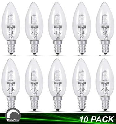 10 x 28W Clear E14 Candle Shaped Light Globes Bulbs Lamps Small Screw Halogen - Image 1 of 4