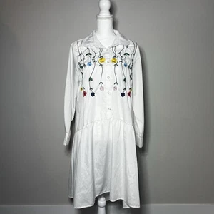ZANZEA WOMAN WHITE COTTON BLEND FLORAL EMBROIDERED SHIRT DRESS SIZE XL FAIRY - Picture 1 of 14