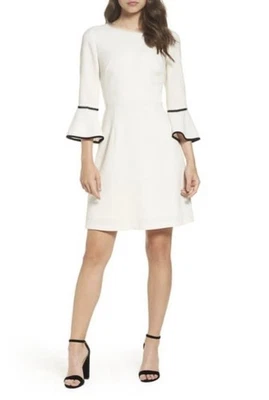 Eliza J Bell Sleeve Dress In White And Black Size 8 Cocktail Holiday Party - Image 1 of 4