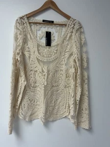 Lookbook Store Women’s Crochet Lacey Top.Cream  Boho Gypsy L 14 16 New Festival - Picture 1 of 13