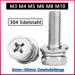 A2 Kreuzschlitz Sechskantkopf mit Waschschrauben Sechskant Kombinationsbolzen - Picture 1 of 70