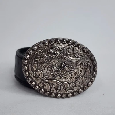 Cinto de couro Wrangler Bull Rider fivela 40184A faroeste cowboy rodeio preto 24 - Imagem 1 de 4