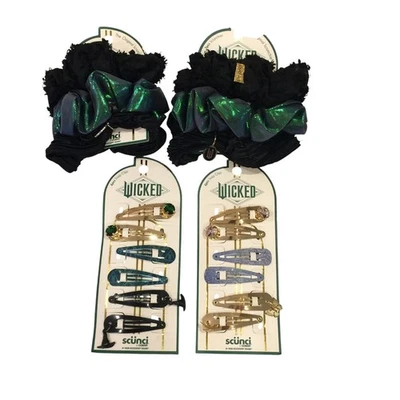 WICKED Snap Clips Pink Green Set of 2 Scrunchies Black Green Set of 2 scunci - Image 1 of 2