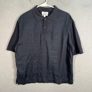 Camisa Polo COS Para Hombres Talla Pequeña Calce Relajado Negra Mezcla de Lino/Algodón Manga Corta - Imagen 1 de 7