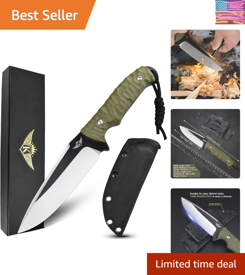 Versátil cuchillo de hoja fija de 9,64" - acero D2, mango verde G10, listo para exteriores Foto 1 de 4