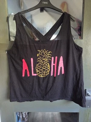 Black Pink & Gold Glitter Pineapple Stretch Strappy Summer Top Size 18-20  - Image 1 of 4
