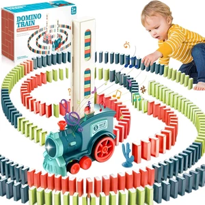 Set Treno Domino Automatico Con 160 Blocchi. Trenino Elettrico Con Luci E Suoni, - Foto 1 di 12