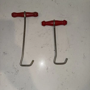 Vintage Pair Wooden Red Handle Boot Strap Hook Puller Cowboy Equestrian Riding - Picture 1 of 5