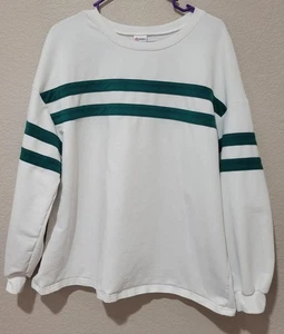Sudadera Wiholl Mujer Extra Grande Blanca Verde Universitaria Rayas Cuello Redondo Top - Imagen 1 de 6