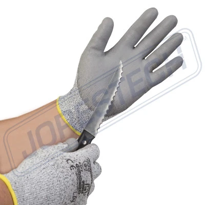 12 Pairs JORESTECH Cut Resistant Level A3 Work Gloves Grey PU Palm Coated