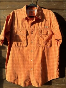 Timberland Turbo Dry Quick Dry Short Sleeve Button Up Shirt Orange Mens Large - Picture 1 of 11
