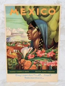 141e. MEXICO TOURIST ASSOCIATION ART POSTCARD, D.Z. COURT TAMAZUNCHALE, UNUSED - Picture 1 of 2