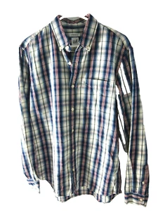 Gap Mens Shirt M Standard Fit Navy Blue Red White Plaid Long Sleeve Button - Picture 1 of 5