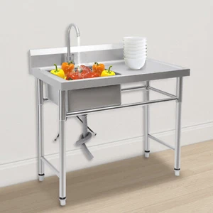 1 Becken Spültisch Edelstahlspüle Spülbecken Edelstahl Küche Spüle 100x61x 95cm - Bild 1 von 20