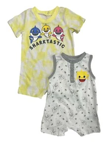 Infant Baby Boys Baby Shark Sharktastic Yellow & Gray 2 Piece Romper Set - Picture 1 of 1
