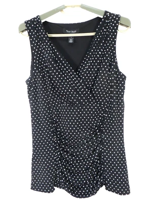 White House 黑色市场女式厚涤纶背心黑色白色圆点 S — 第 1/4 张图片