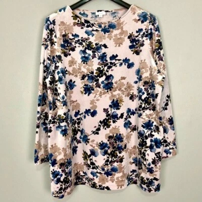 Top túnica de terciopelo J. Jill para mujer talla XL bolsillos florales pulóver PureJill rosa Foto 1 de 4