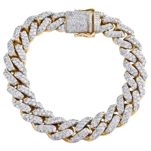 21.62Ct Brilliant Moissanite 14K Yellow Gold Fn Miami Cuban Link Bracelets 15MM - Picture 1 of 11