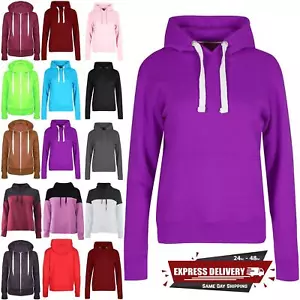 Hooded Sweatshirt Fleece Womens Side Pocket Long Sleeve Hoodie Jumper Ladies Top - Picture 1 of 50