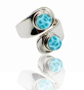Larimar Ring, Natural Larimar Ring, 925 Sterling Silver Larimar Ring, Round Ring - Picture 1 of 8