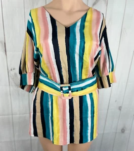Blusa Top Lane Bryant Multicolor Rayas Cinturón Peplum Satinado SS NUEVA CON ETIQUETAS - Imagen 1 de 5