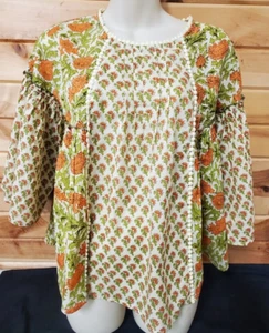 Blusa floral naranja bohemia Rachel Zoe Boho pequeña 100 % algodón - Imagen 1 de 7
