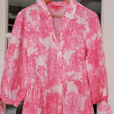 Lilly Pulitzer Amrita Shirt Dress Resort White Anniversary Toile Size 14 (04063C - Image 1 of 4